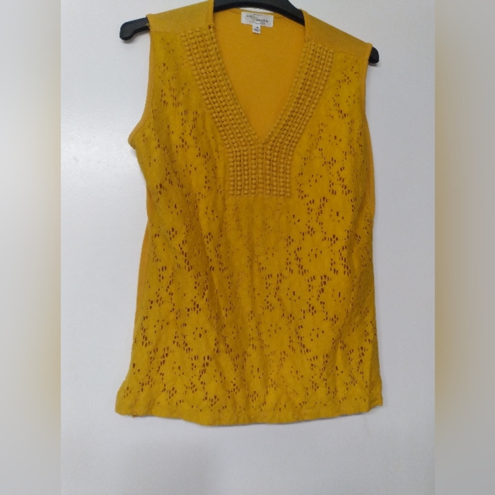Women's Eve & Maddie Yellow Sleeveless Lace Overlay Top